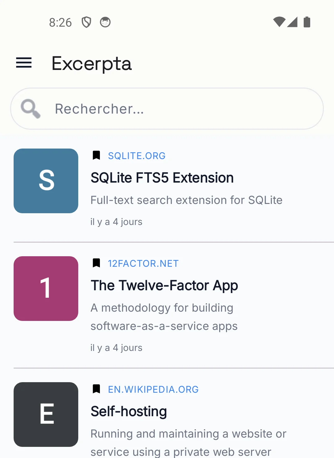 The Excerpta Android app, link list
